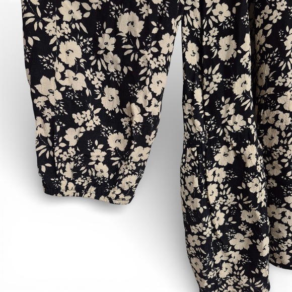 Zara Womens Size M Black Floral Tiered Babydoll Mini Dress Long Sleeve Collared - Picture 4 of 9